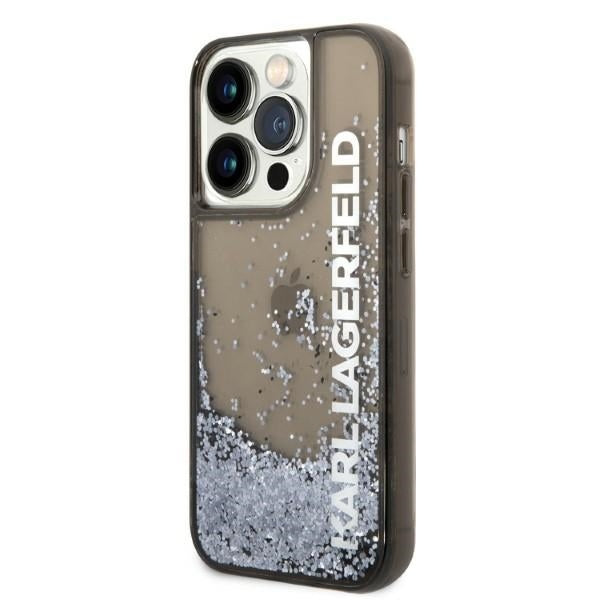 Kotelo Apple iPhone 14 Prolle, Karl Lagerfeld, Liquid Glitter KL Logo, Musta