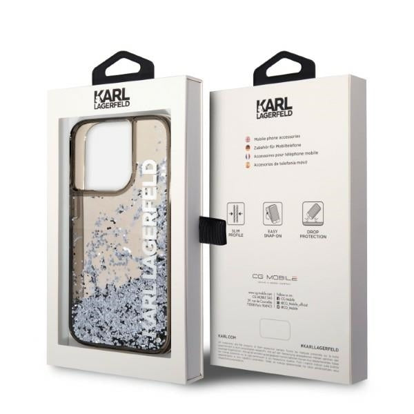 Kotelo Apple iPhone 14 Prolle, Karl Lagerfeld, Liquid Glitter KL Logo, Musta