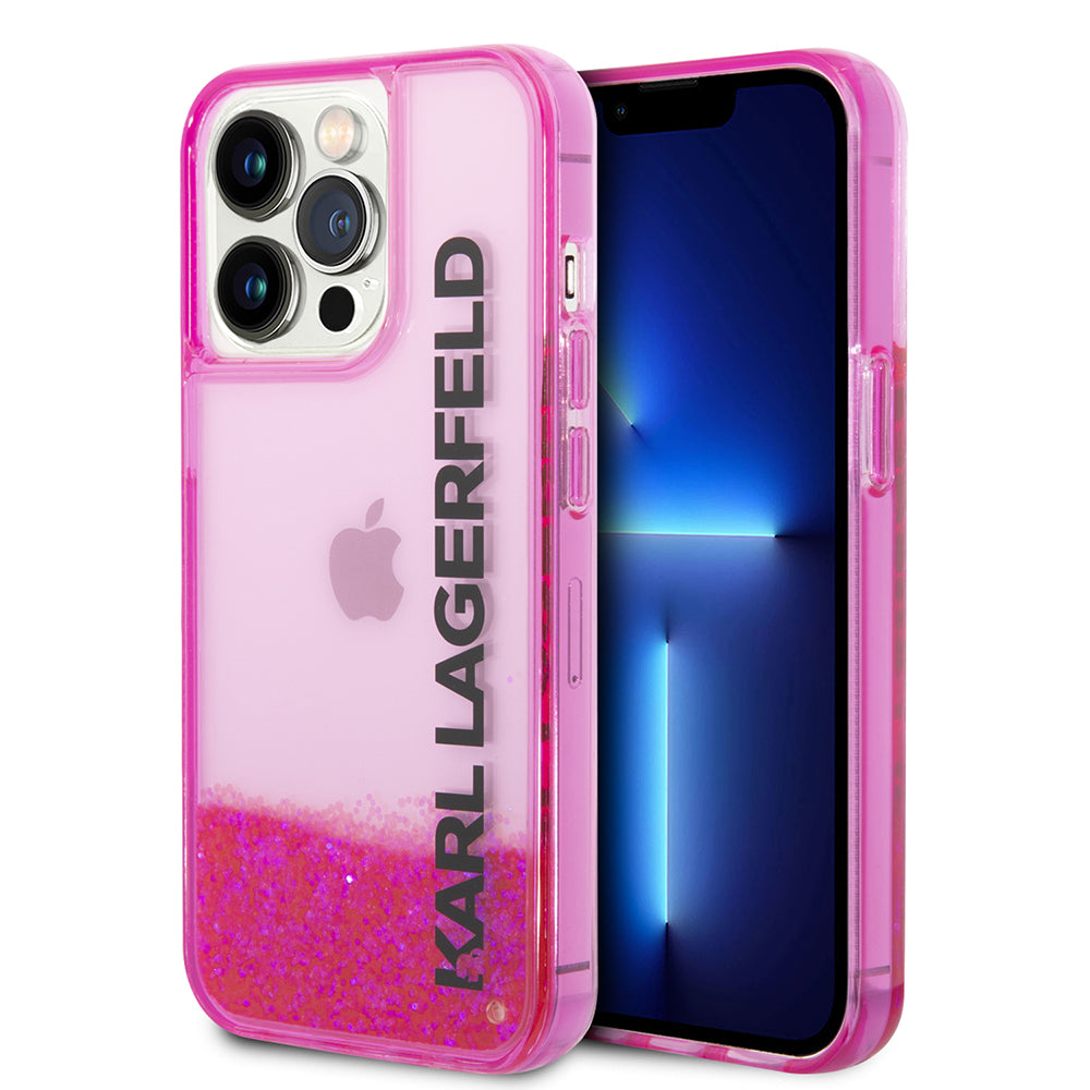 Kotelo Apple iPhone 14 Prolle, Karl Lagerfeld, Liquid Glitter KL Logo, Pinkki