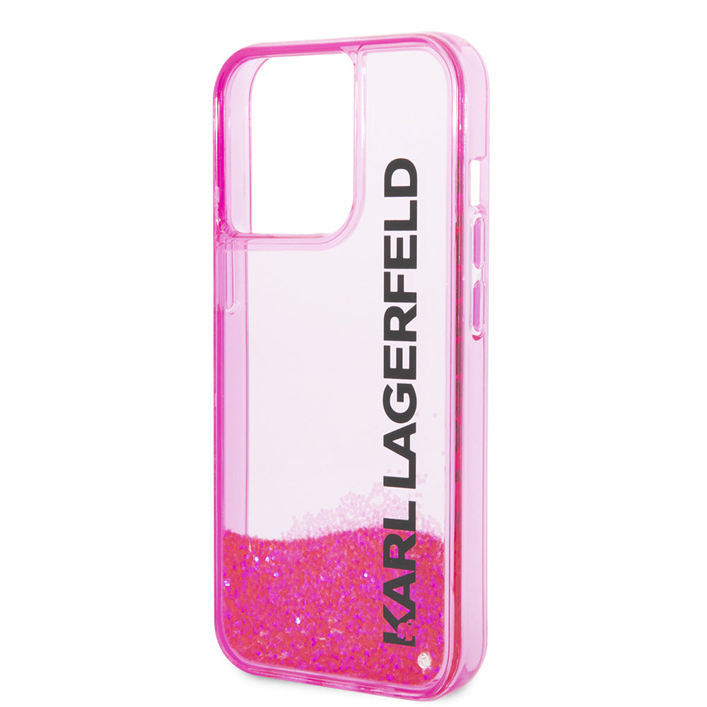 Kotelo Apple iPhone 14 Prolle, Karl Lagerfeld, Liquid Glitter KL Logo, Pinkki