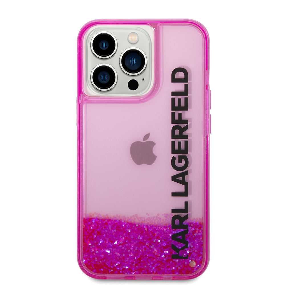 Kotelo Apple iPhone 14 Prolle, Karl Lagerfeld, Liquid Glitter KL Logo, Pinkki