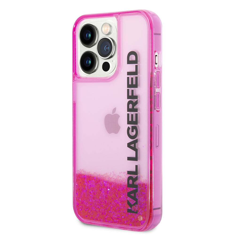 Kotelo Apple iPhone 14 Prolle, Karl Lagerfeld, Liquid Glitter KL Logo, Pinkki