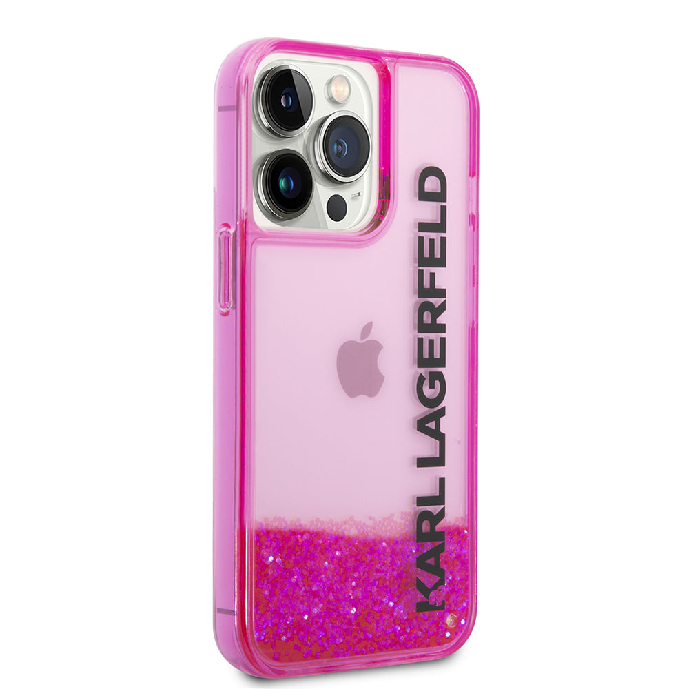 Kotelo Apple iPhone 14 Prolle, Karl Lagerfeld, Liquid Glitter KL Logo, Pinkki