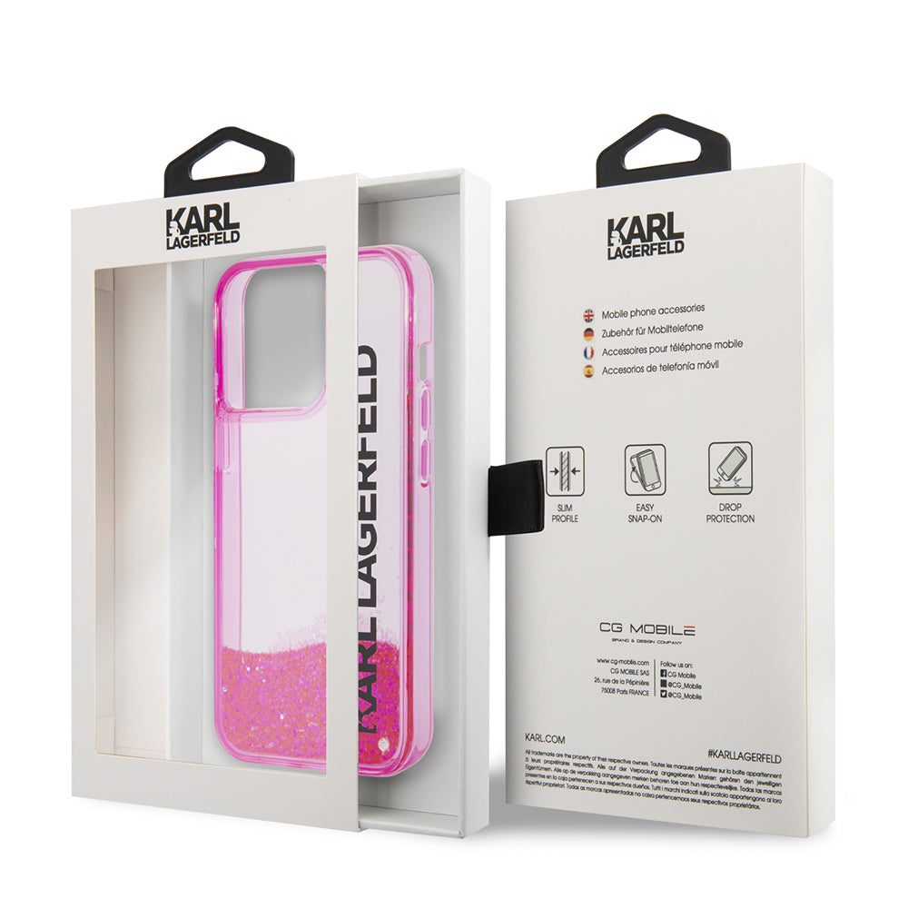 Kotelo Apple iPhone 14 Prolle, Karl Lagerfeld, Liquid Glitter KL Logo, Pinkki
