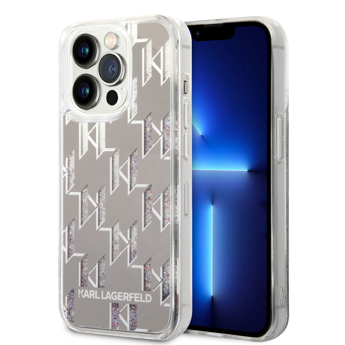 Kotelo Apple iPhone 14 Prolle, Karl Lagerfeld, Liquid Glitter Monogram, Hopea