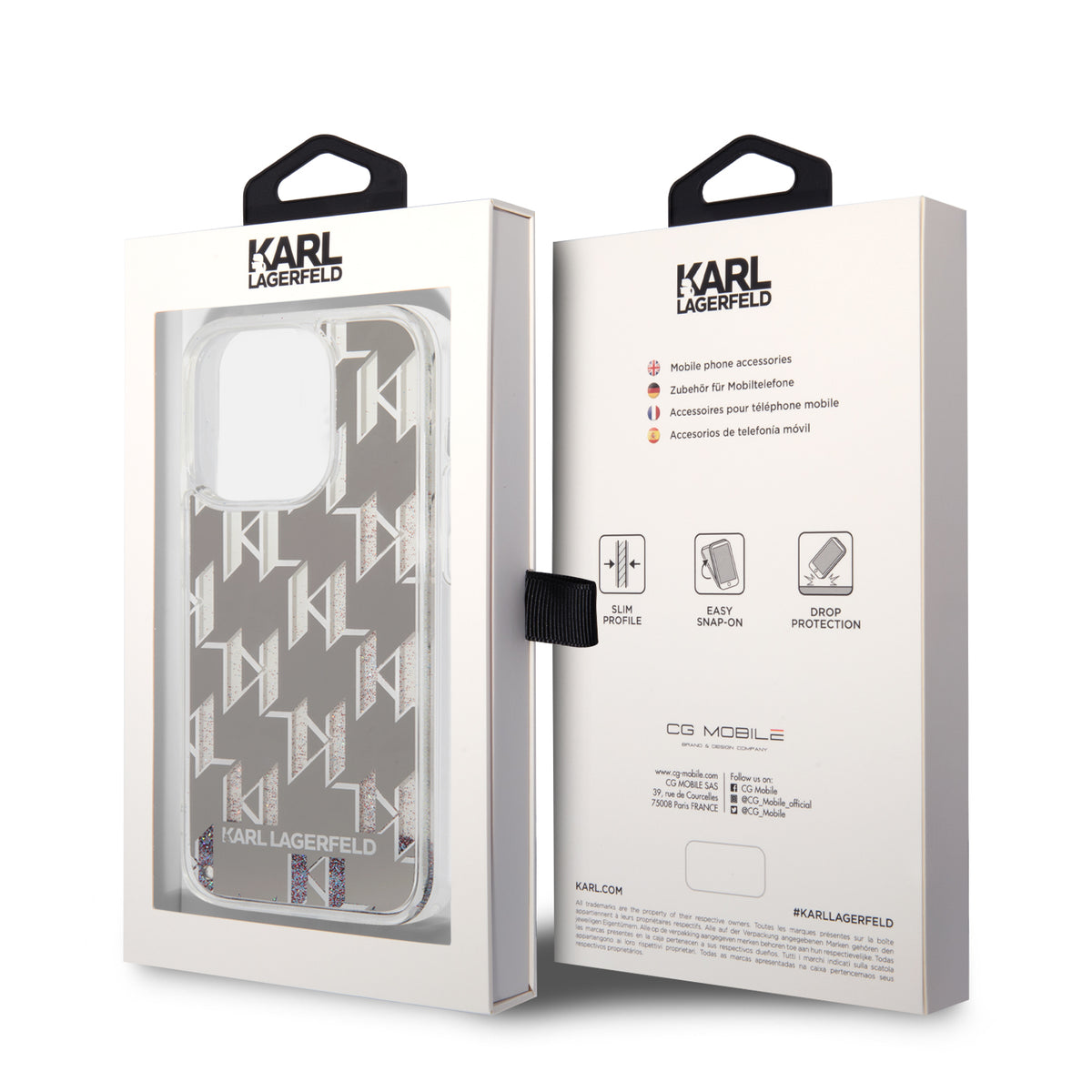 Kotelo Apple iPhone 14 Prolle, Karl Lagerfeld, Liquid Glitter Monogram, Hopea