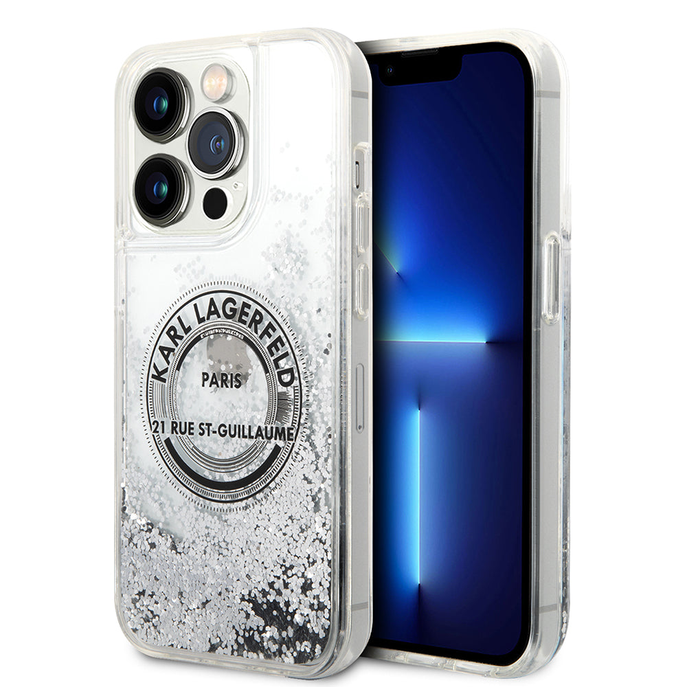 Kotelo Apple iPhone 14 Prolle, Karl Lagerfeld, Liquid Glitter RSG, Hopea