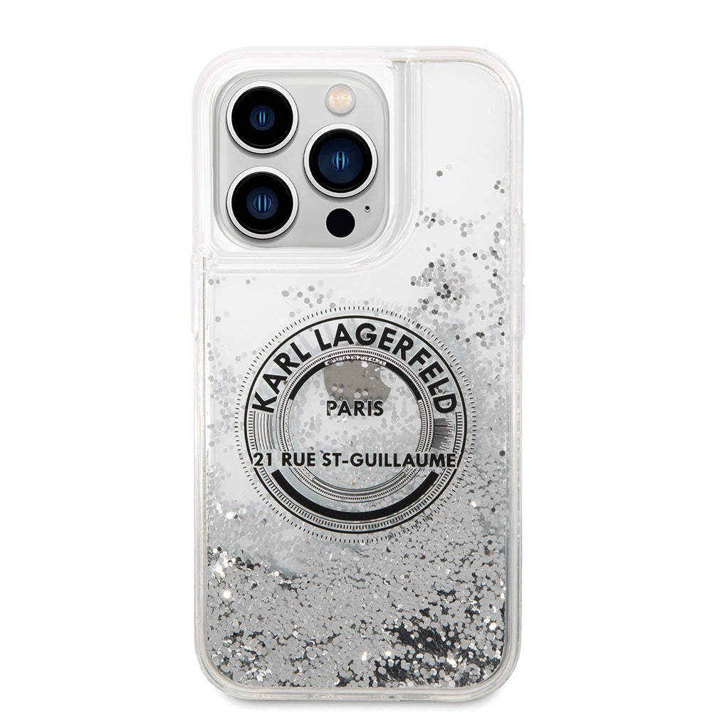 Kotelo Apple iPhone 14 Prolle, Karl Lagerfeld, Liquid Glitter RSG, Hopea