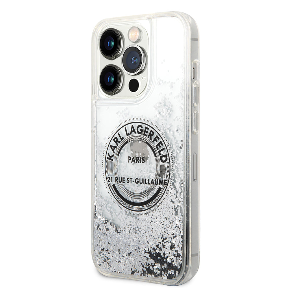 Kotelo Apple iPhone 14 Prolle, Karl Lagerfeld, Liquid Glitter RSG, Hopea