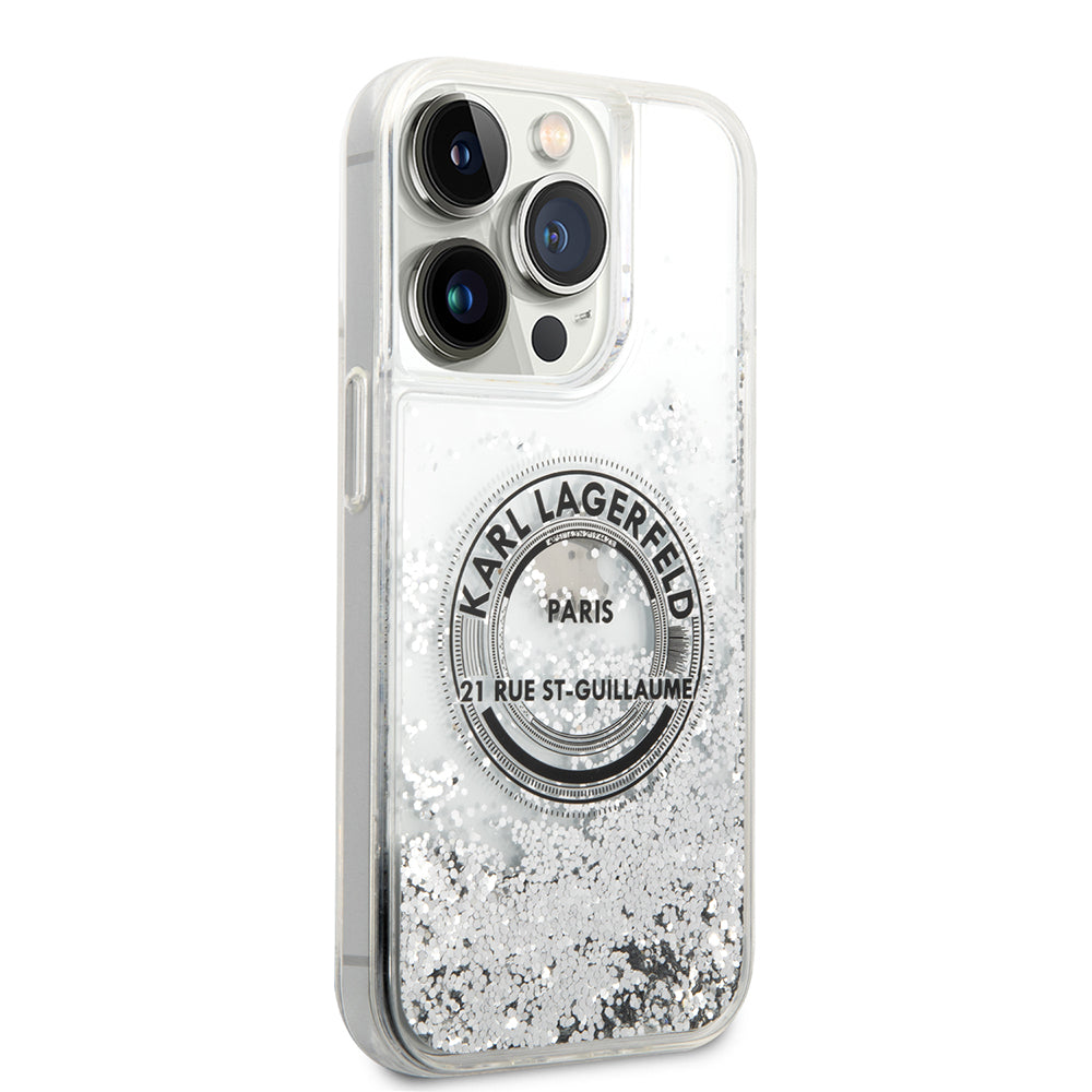 Kotelo Apple iPhone 14 Prolle, Karl Lagerfeld, Liquid Glitter RSG, Hopea