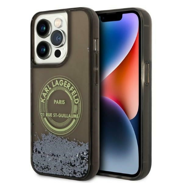 Suojakotelo Apple iPhone 14 Prolle, Karl Lagerfeld, Liquid Glitter RSG, Musta