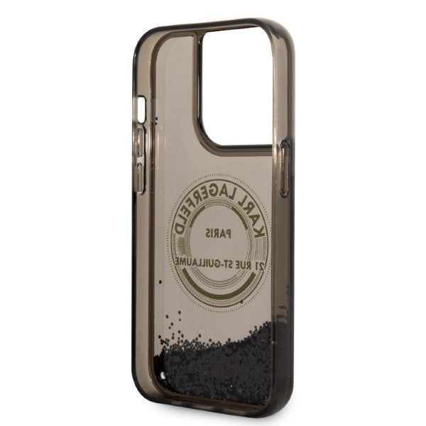 Suojakotelo Apple iPhone 14 Prolle, Karl Lagerfeld, Liquid Glitter RSG, Musta