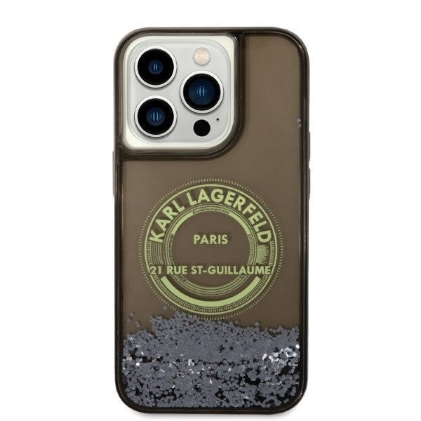 Suojakotelo Apple iPhone 14 Prolle, Karl Lagerfeld, Liquid Glitter RSG, Musta