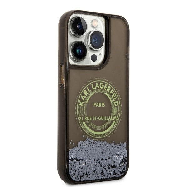 Suojakotelo Apple iPhone 14 Prolle, Karl Lagerfeld, Liquid Glitter RSG, Musta