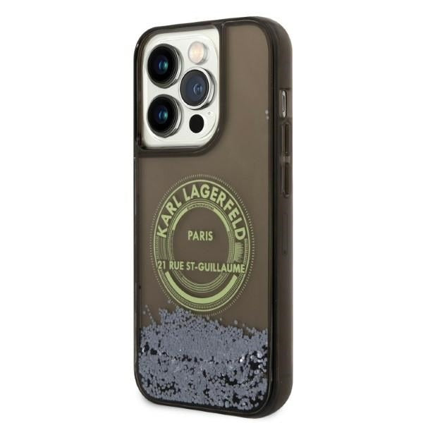 Suojakotelo Apple iPhone 14 Prolle, Karl Lagerfeld, Liquid Glitter RSG, Musta