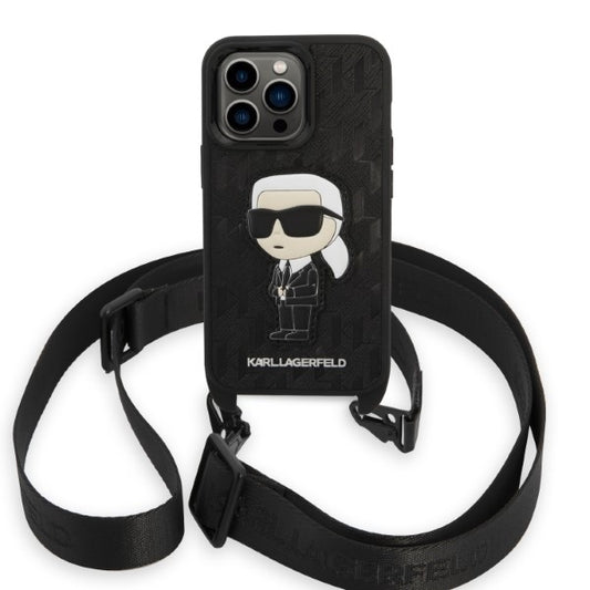 Kotelo Apple iPhone 14 Prolle, Karl Lagerfeld, Monogram Ikonik Karl, Musta