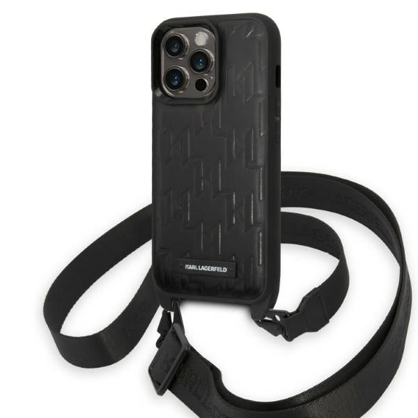 Kotelo Apple iPhone 14 Prolle, Karl Lagerfeld, Monogram Plaque Logo with Strap, Musta