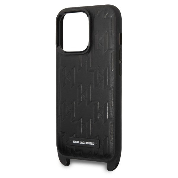 Kotelo Apple iPhone 14 Prolle, Karl Lagerfeld, Monogram Plaque Logo with Strap, Musta