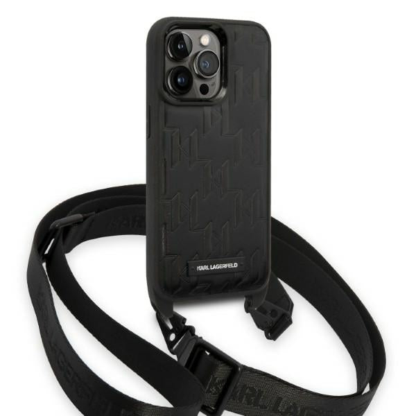 Kotelo Apple iPhone 14 Prolle, Karl Lagerfeld, Monogram Plaque Logo with Strap, Musta