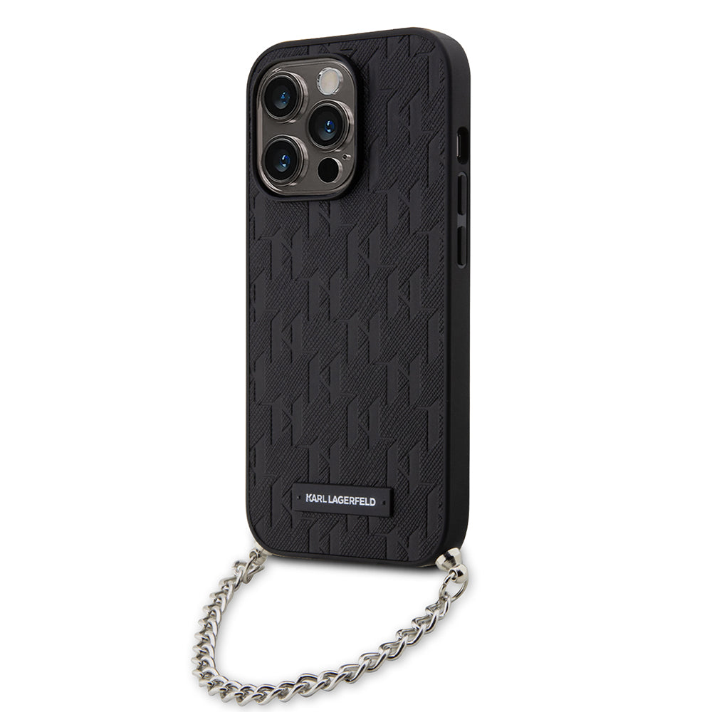 Suojakotelo Apple iPhone 14 Prolle, Karl Lagerfeld, Saffiano Monogram Chain, Musta