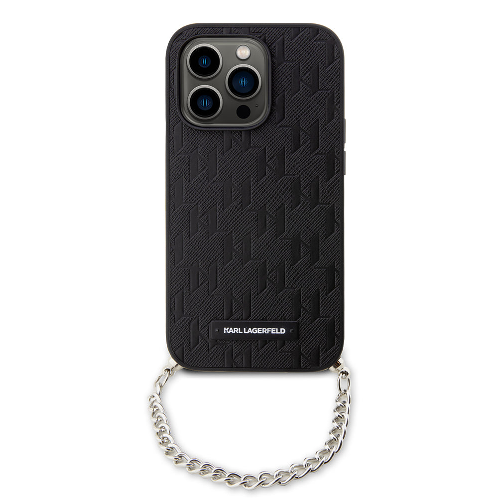 Suojakotelo Apple iPhone 14 Prolle, Karl Lagerfeld, Saffiano Monogram Chain, Musta