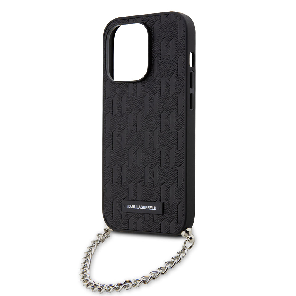 Suojakotelo Apple iPhone 14 Prolle, Karl Lagerfeld, Saffiano Monogram Chain, Musta