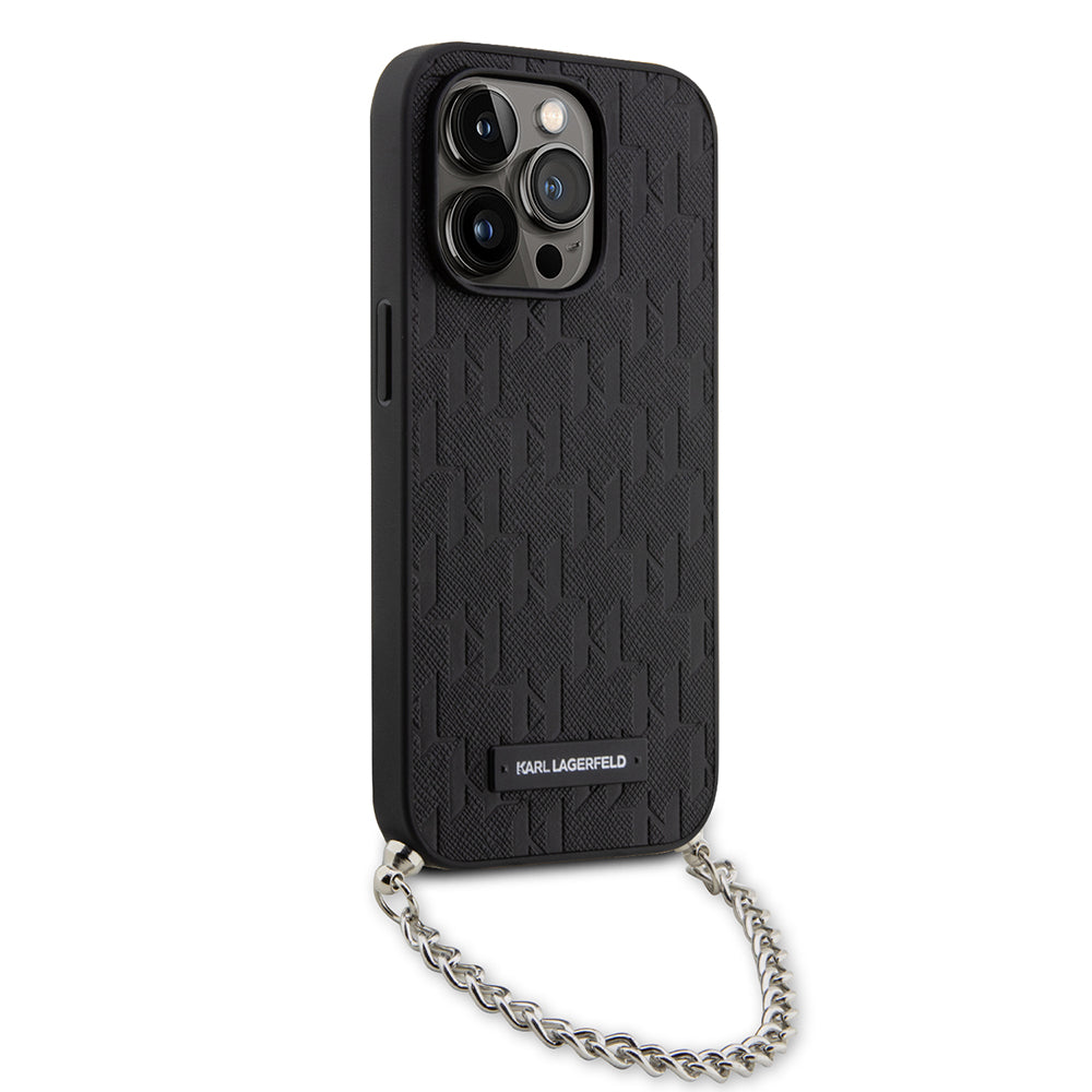 Suojakotelo Apple iPhone 14 Prolle, Karl Lagerfeld, Saffiano Monogram Chain, Musta