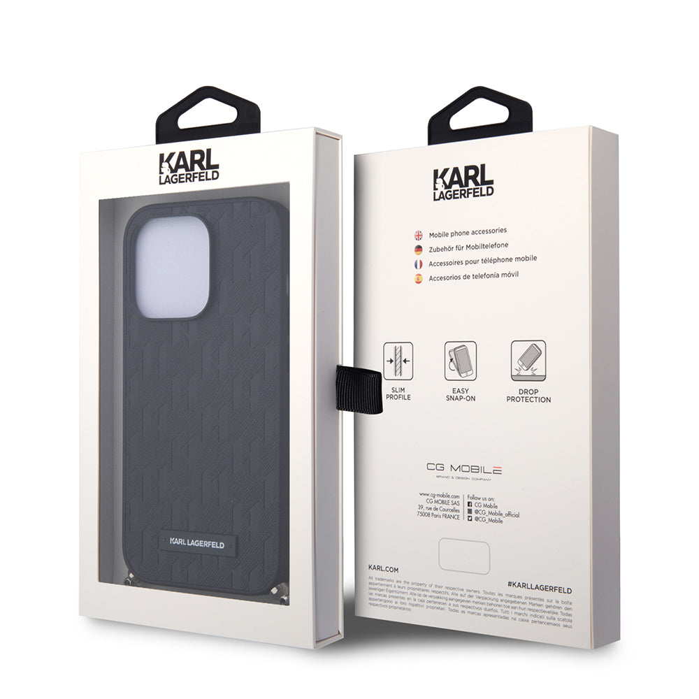 Suojakotelo Apple iPhone 14 Prolle, Karl Lagerfeld, Saffiano Monogram Chain, Musta