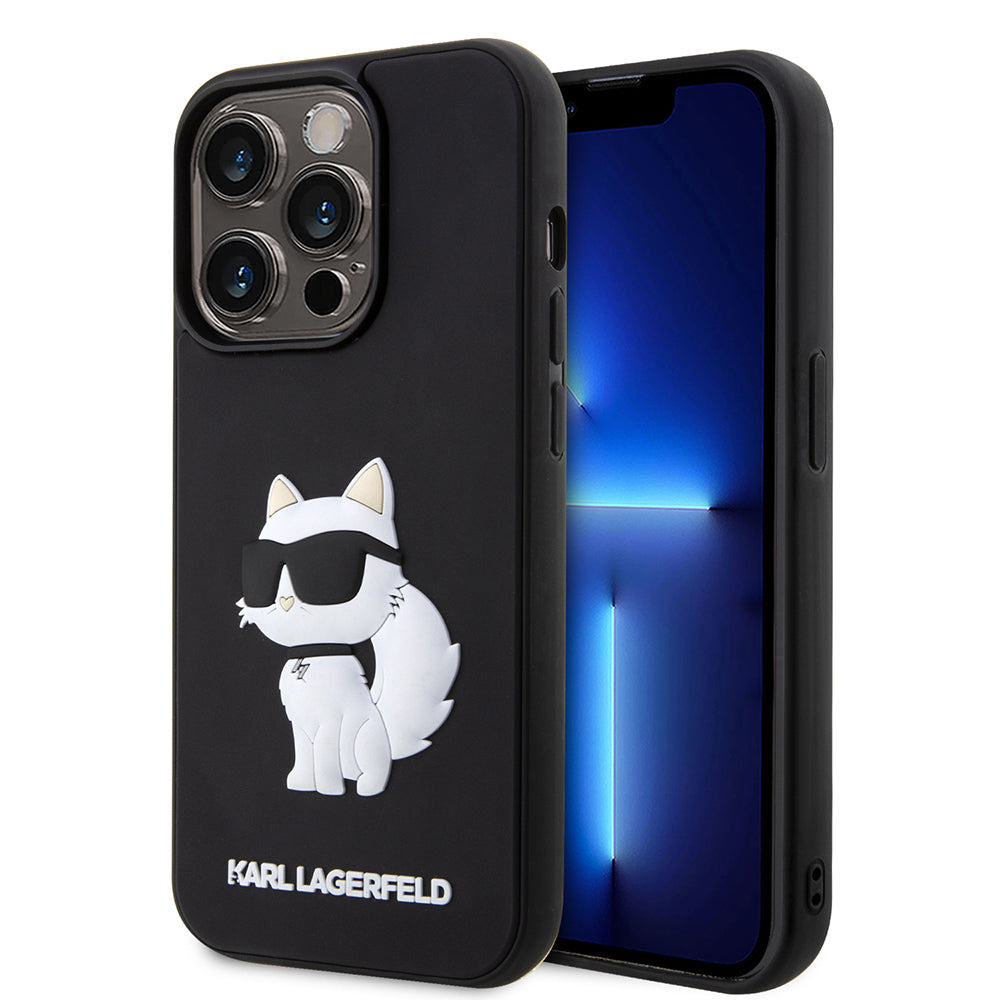 Kotelo Apple iPhone 14 Pro Max:lle, Karl Lagerfeld, 3D Rubber Choupette, Musta