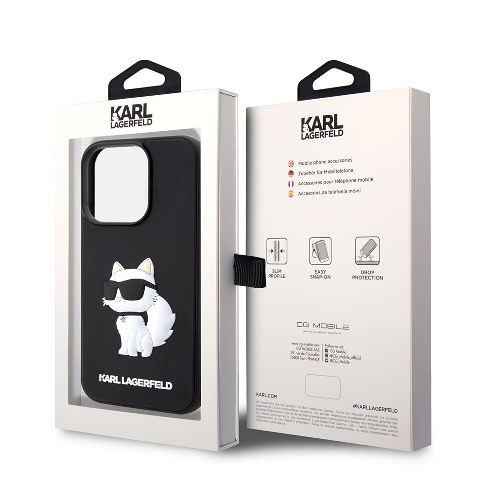 Kotelo Apple iPhone 14 Pro Max:lle, Karl Lagerfeld, 3D Rubber Choupette, Musta