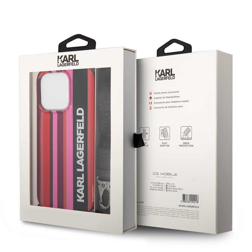 Kotelo Apple iPhone 14 Pro Max:lle, Karl Lagerfeld, Color Stripes with Strap, Pinkki