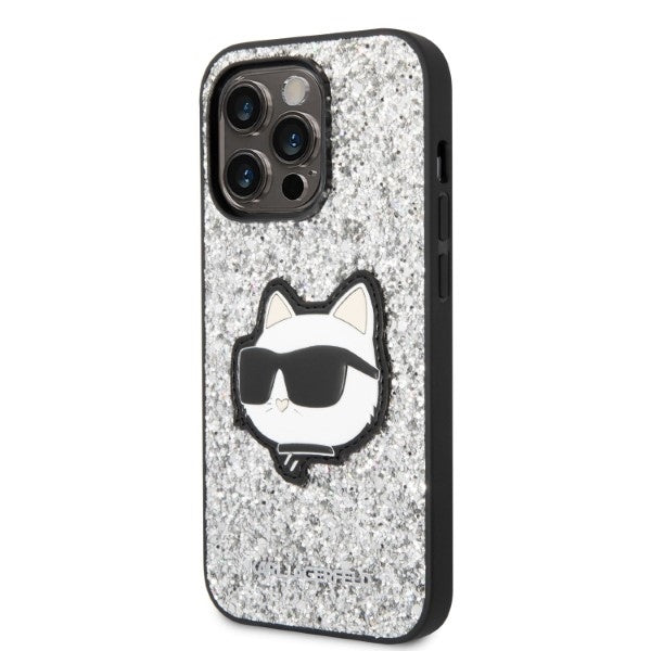 Case for Apple iPhone 14 Pro Max, Karl Lagerfeld, Glitter Choupette Patch, Silver