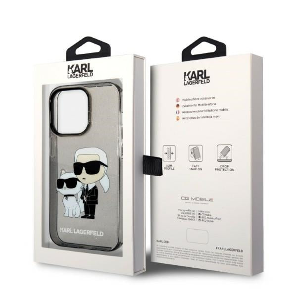 Kotelo Apple iPhone 14 Pro Max:lle, Karl Lagerfeld, Glitter Karl & Choupette, Musta.