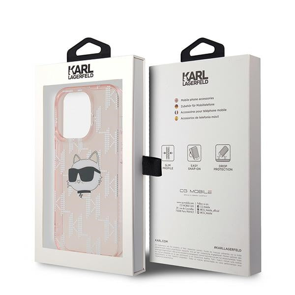 Kotelo Apple iPhone 14 Pro Max:lle, Karl Lagerfeld, IML Luxury Monogram Choupette's Head, Pinkki