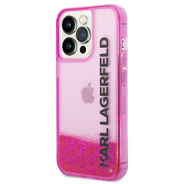 Kotelo Apple iPhone 14 Pro Maxille, Karl Lagerfeld, Liquid Glitter KL Logo, Pinkki