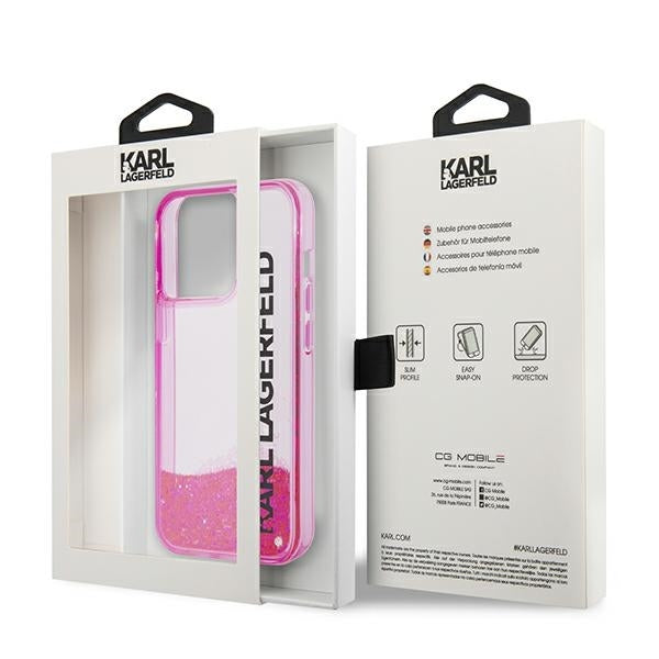 Kotelo Apple iPhone 14 Pro Maxille, Karl Lagerfeld, Liquid Glitter KL Logo, Pinkki