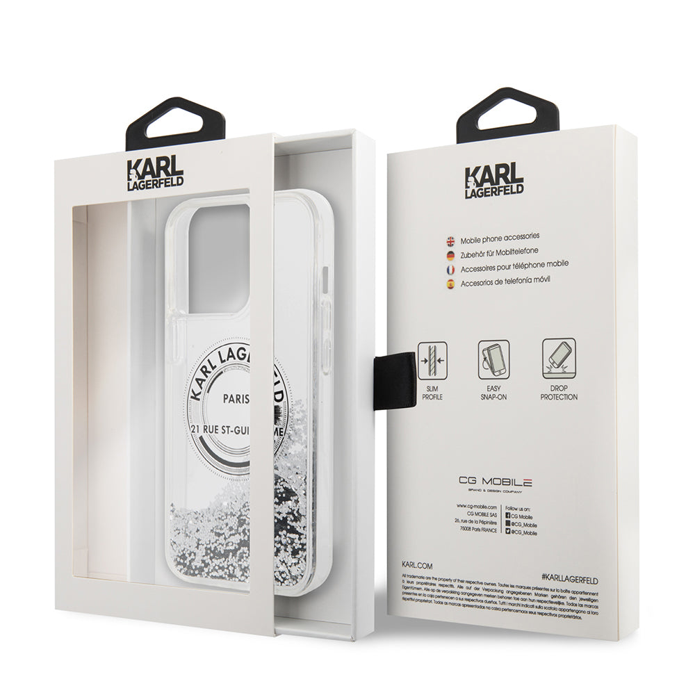 Case for Apple iPhone 14 Pro Max, Karl Lagerfeld, Liquid Glitter RSG, Silver