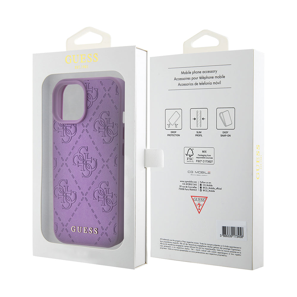 Suojakotelo Apple iPhone 15:lle, Guess, 4G Stamped, Vaaleanvioletti