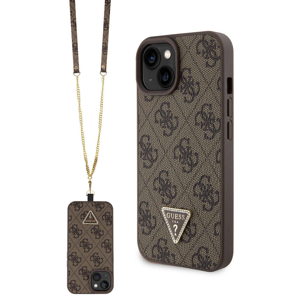 Suojakotelo Apple iPhone 15:lle, Guess, Crossbody 4G Metal Logo, Ruskea