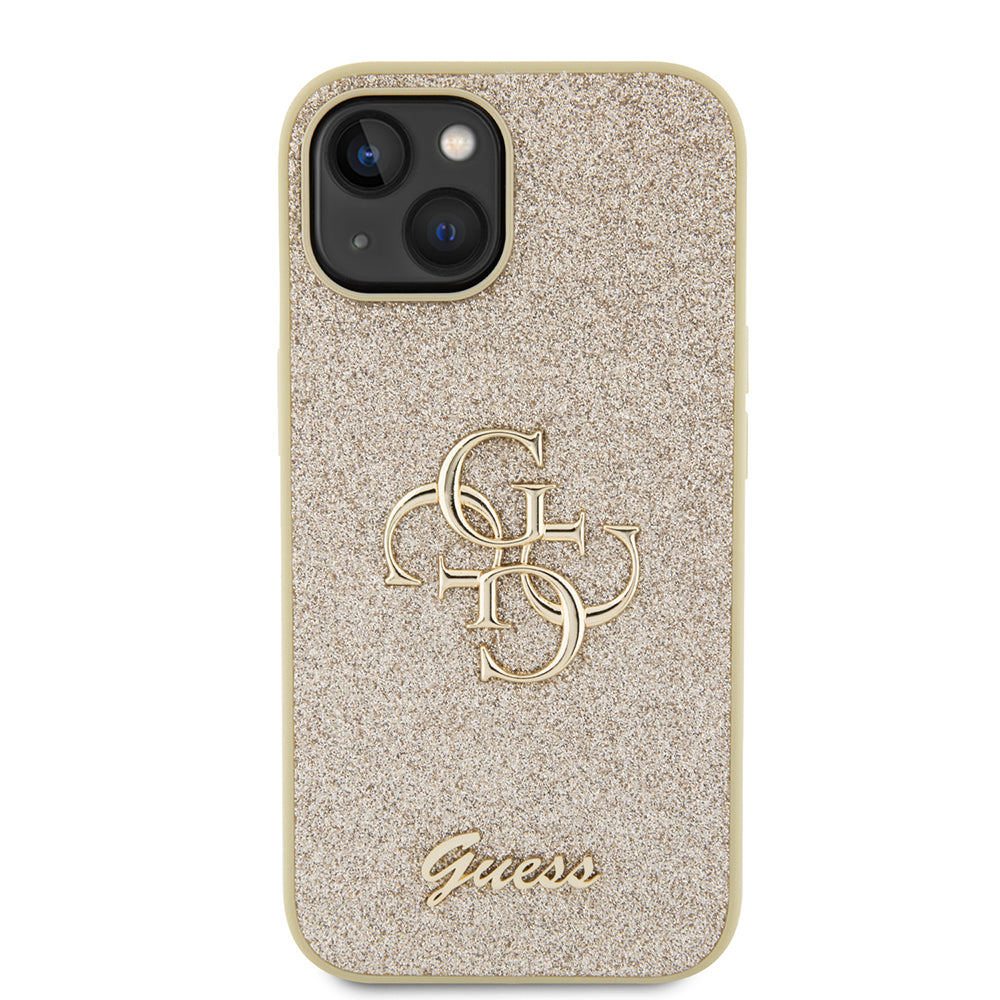 Kotelo Apple iPhone 15:lle, Guess, Glitter Big 4G Script, Kultainen