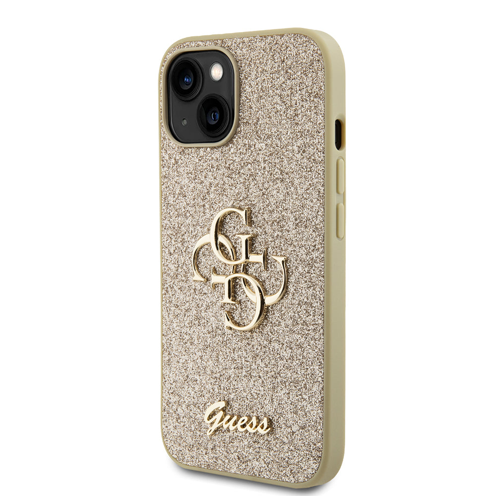 Kotelo Apple iPhone 15:lle, Guess, Glitter Big 4G Script, Kultainen