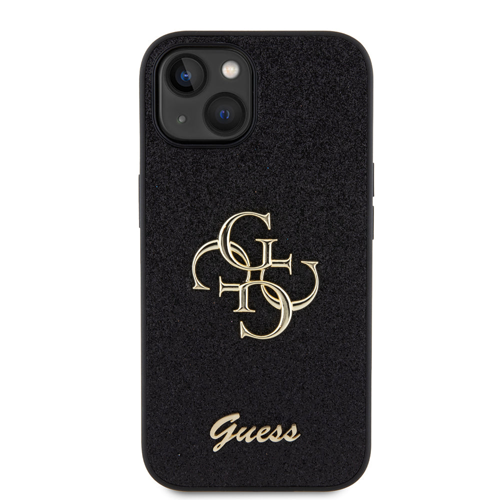 Kotelo Apple iPhone 15:lle, Guess, Glitter Big 4G Script, Musta
