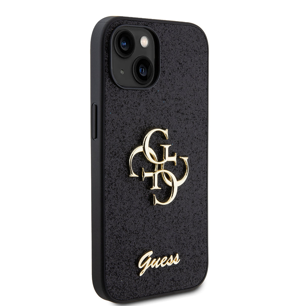 Kotelo Apple iPhone 15:lle, Guess, Glitter Big 4G Script, Musta