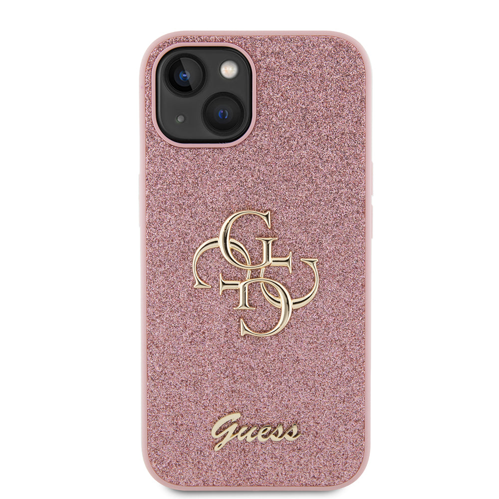 Kotelo Apple iPhone 15:lle, Guess, Glitter Big 4G Script, Pinkki
