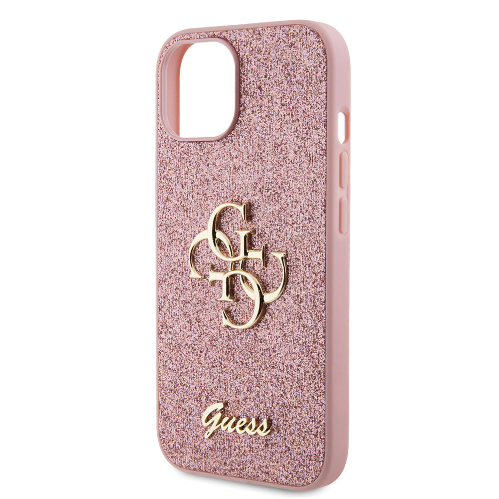 Kotelo Apple iPhone 15:lle, Guess, Glitter Big 4G Script, Pinkki
