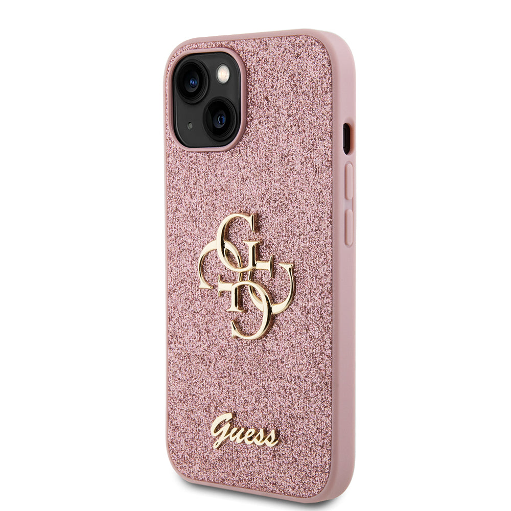Kotelo Apple iPhone 15:lle, Guess, Glitter Big 4G Script, Pinkki