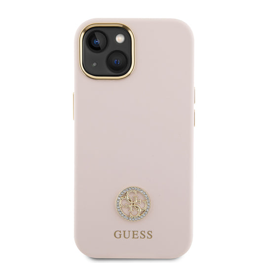 Suojakotelo Apple iPhone 15:lle, Guess, Logo Strass 4G, Vaaleanpunainen