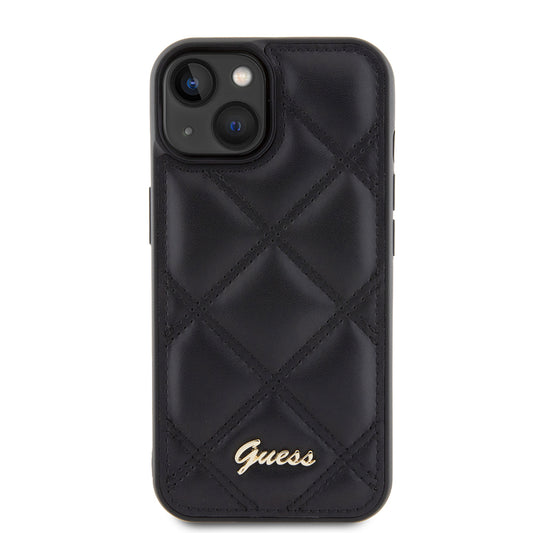 Kotelo Apple iPhone 15:lle, Guess, Quilted Metal Logo, Musta