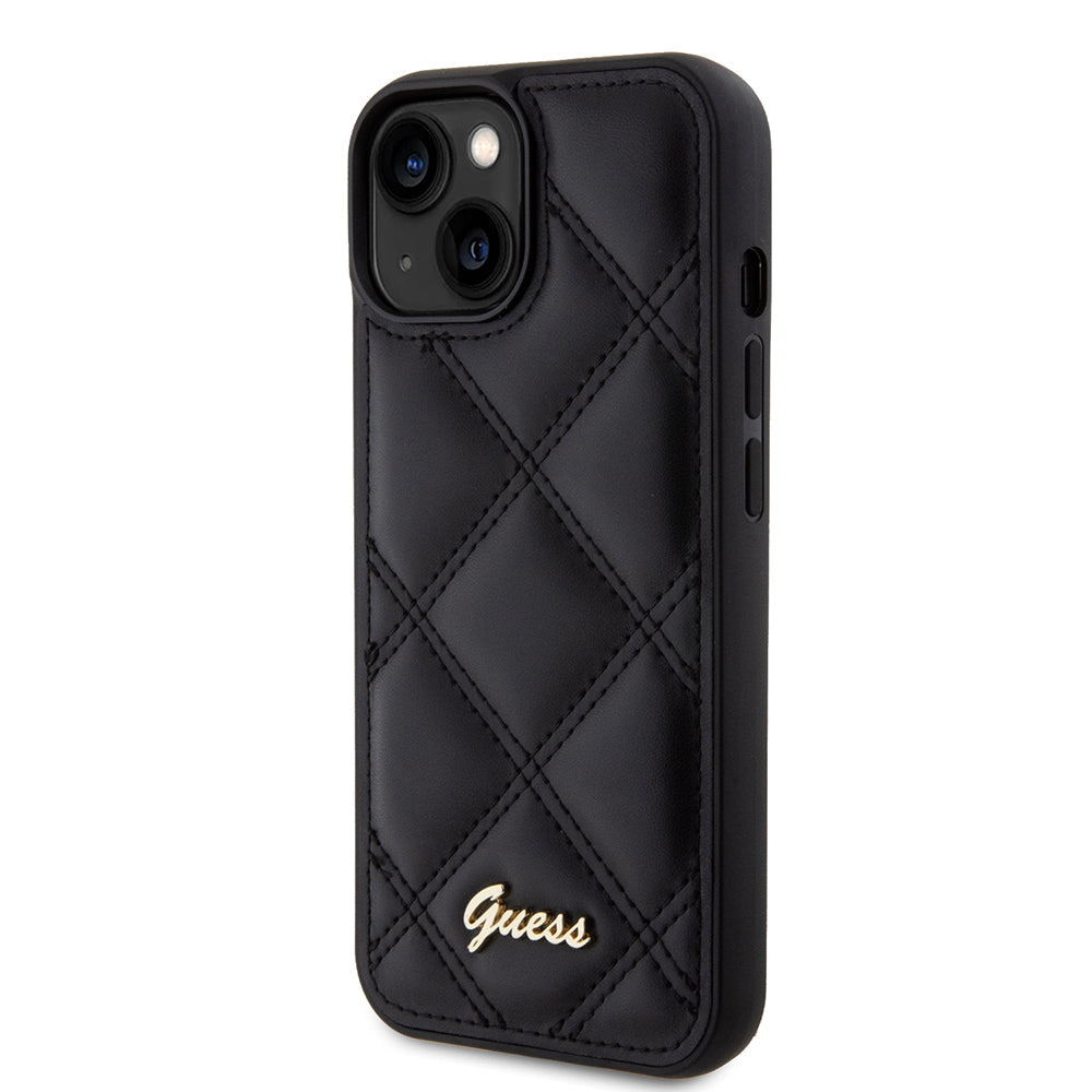 Kotelo Apple iPhone 15:lle, Guess, Quilted Metal Logo, Musta