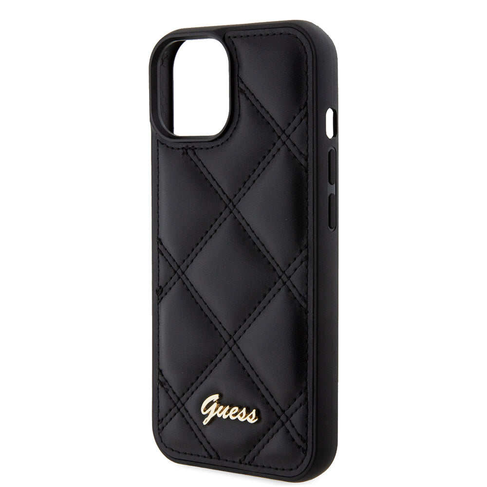 Kotelo Apple iPhone 15:lle, Guess, Quilted Metal Logo, Musta